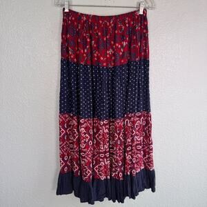 Lucia Lukken Broomskirt Skirt Womens Large Floral Bandana Mix Tiered Western 90s